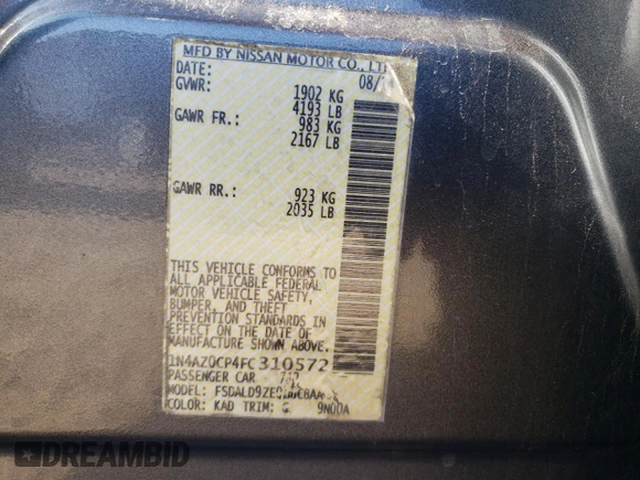 2015 Nissan LEAF SV with VIN 1N4AZ0CP4FC310572, listed as a Copart auction lot 48409513 with 62,346 mi miles. Bid and sale history available at carsss.com. Image 13.