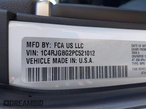 2023 Jeep Grand Cherokee Limited with VIN 1C4RJGBG2PC521012, listed as a IAAI auction lot 41145914 with 51,686 mi miles and . Bid and sale history available at DreamBid. Image 9.