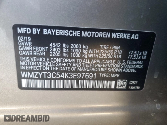 2019 MINI Countryman Cooper S with VIN WMZYT3C54K3E97691, listed as a Copart auction lot 88588295 with 55,560 mi miles and Salvage title. Bid and sale history available at DreamBid. Image 14.