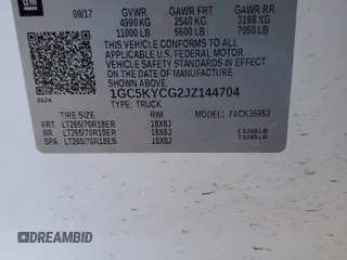 2018 Chevrolet Silverado 3500HD Work Truck with VIN 1GC5KYCG2JZ144704, listed as a Copart auction lot 83079484 with Not Provided miles and Salvage Title. Bid and sale history available at DreamBid. Image 12.