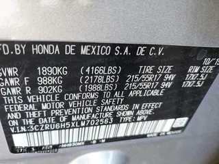2020 Honda HR-V EX with VIN 3CZRU6H5XLM702563, listed as a IAAI auction lot 42119352 with 11,549 mi miles. Bid and sale history available at carsss.com. Image 9.