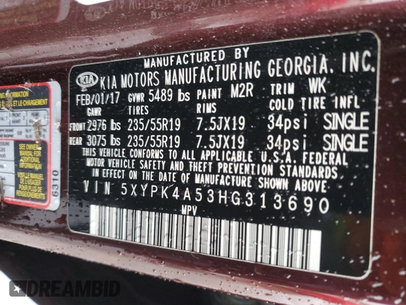 2017 Kia Sorento SX z VIN 5XYPK4A53HG313690, wystawiony jako Copart lot #42768775 z przebiegiem 125 116 mil mil oraz Szkoda całkowita • Salvage title. Historia ofert i sprzedaży dostępna na DreamBid. Obrazek 13.