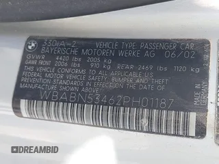 2002 BMW 3 Series 330Ci with VIN WBABN53462PH01187, listed as a IAAI auction lot 42499712 with 169,367 mi miles and . Bid and sale history available at DreamBid. Image 9.