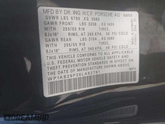 2006 Porsche Cayenne S with VIN WP1AB29P26LA62791, listed as a IAAI auction lot 41772705 with 230,087 mi miles and . Bid and sale history available at DreamBid. Image 9.