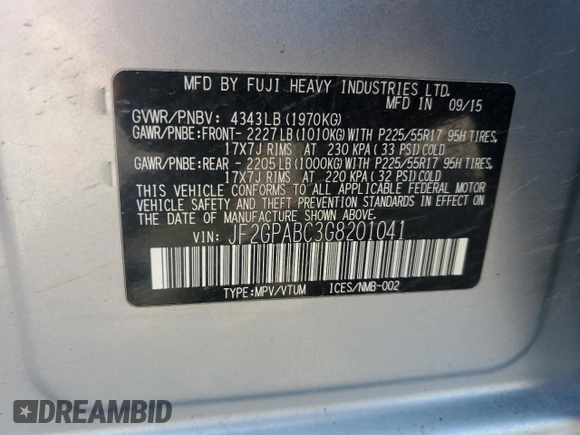 2016 Subaru Crosstrek Premium z VIN JF2GPABC3G8201041, wystawiony jako Copart lot #61529145 z przebiegiem 121 163 mil mil oraz Szkoda całkowita • Salvage title. Historia ofert i sprzedaży dostępna na DreamBid. Obrazek 12.