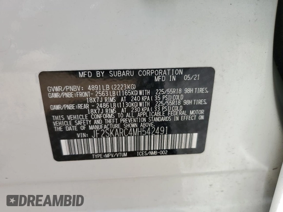 2021 Subaru Forester Special Sports with VIN JF2SKARC4MH542491, listed as a Copart auction lot 56590365 with 151,956 mi miles and Clean title. Bid and sale history available at DreamBid. Image 14.