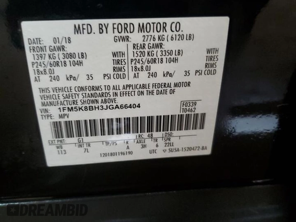 2018 Ford Explorer с VIN 1FM5K8BH3JGA66404, выставлен на аукционе Copart как лот 70002534 с пробегом 91 866 миль миль и Чистый • Clean title. История ставок и продаж доступна на DreamBid. Изображение 13.