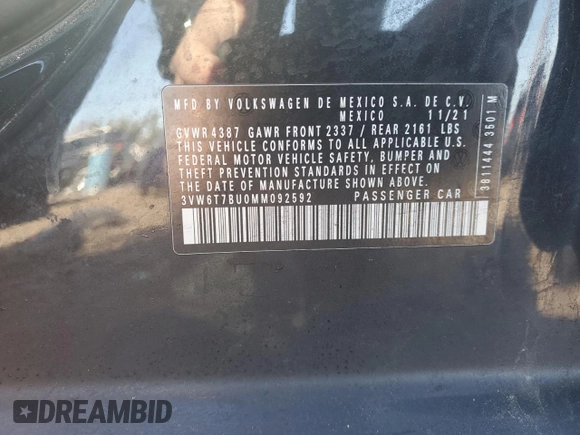 2021 Volkswagen Jetta GLI S с VIN 3VW6T7BU0MM092592, выставлен на аукционе Copart как лот 48606525 с пробегом 76 562 миль миль и Чистый • Clean title. История ставок и продаж доступна на DreamBid. Изображение 12.