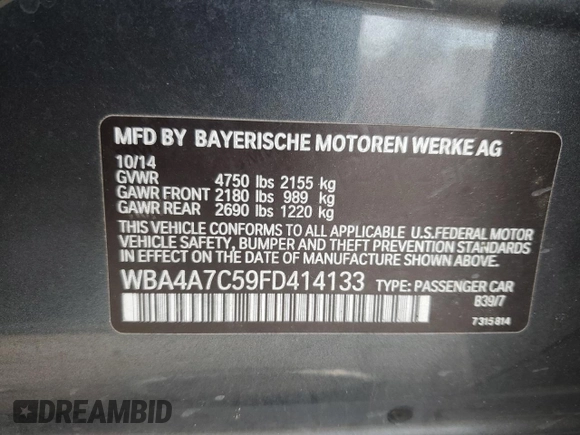 2015 BMW 4 Series 428i xDrive с VIN WBA4A7C59FD414133, выставлен на аукционе Copart как лот 48684955 с пробегом 116 997 миль миль и Списание • Salvage title. История ставок и продаж доступна на DreamBid. Изображение 12.