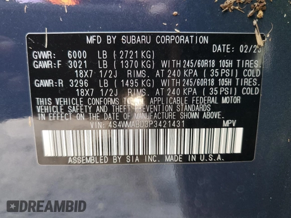 2023 Subaru Ascent Premium z VIN 4S4WMABD3P3421431, wystawiony jako Copart lot #78670594 z przebiegiem 43 317 mil mil oraz Szkoda całkowita • Salvage title. Historia ofert i sprzedaży dostępna na DreamBid. Obrazek 13.