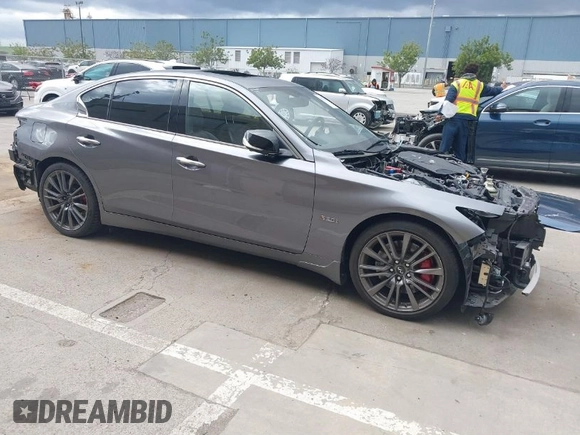 2019 Infiniti Q50 RED SPORT 400 with VIN JN1FV7AP4KM760849, listed as a IAAI auction lot 41774280 with 81,640 mi miles. Bid and sale history available at carsss.com. Image 1.