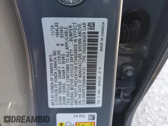 2025 Honda Civic Si with VIN 2HGFE1E59SH474101, listed as a Copart auction lot 51565695 with 6,988 mi miles and Salvage title. Bid and sale history available at DreamBid. Image 13.