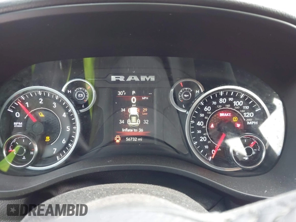 2020 Ram 1500 Big Horn with VIN 1C6SRFBT5LN175643, listed as a IAAI auction lot 41288854 with 56,732 mi miles. Bid and sale history available at carsss.com. Image 7.