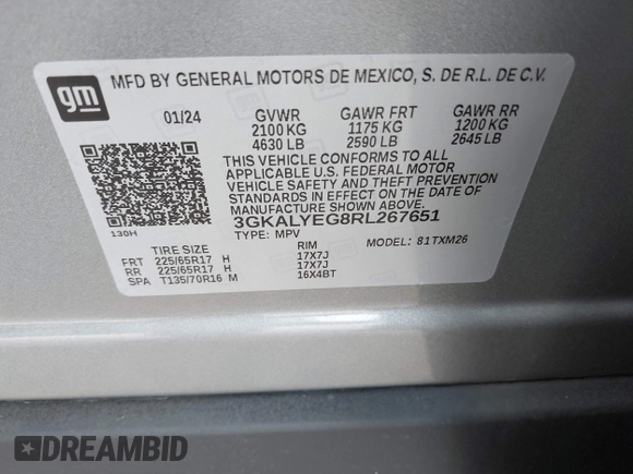 2024 GMC Terrain AT4 with VIN 3GKALYEG8RL267651, listed as a IAAI auction lot 40239602 with 3,589 mi miles and . Bid and sale history available at carsss.com. Image 9.