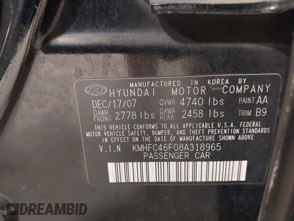 2008 Hyundai Azera Limited с VIN KMHFC46F08A318965, выставлен на аукционе IAAI как лот 42145858 с пробегом 190 533 миль миль и . История ставок и продаж доступна на DreamBid. Изображение 9.