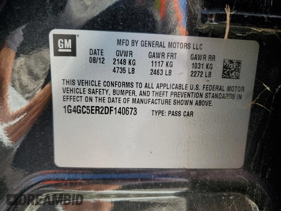 2013 Buick LaCrosse Leather with VIN 1G4GC5ER2DF140673, listed as a Copart auction lot 61115104 with 97,894 mi miles and Clean Title. Bid and sale history available at carsss.com. Image 12.