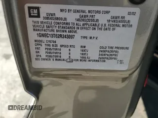 2002 Chevrolet Tahoe LS с VIN 1GNEC13T62R243097, выставлен на аукционе Copart как лот 64210815 с пробегом 254 318 миль миль и Списание • Salvage title. История ставок и продаж доступна на DreamBid. Изображение 13.