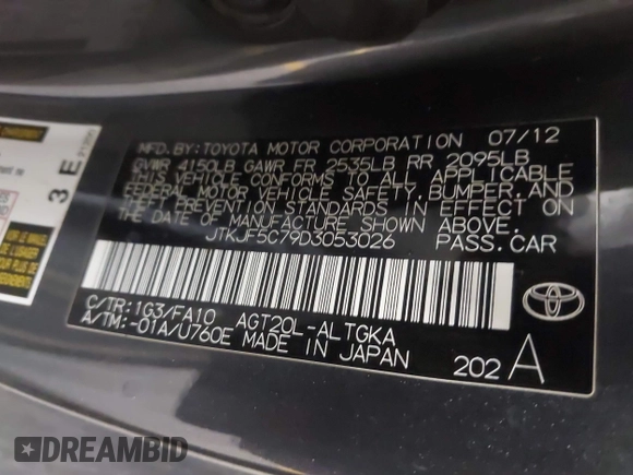 2013 Scion tC z VIN JTKJF5C79D3053026, wystawiony jako IAAI lot #42002429 z przebiegiem 95 774 mil mil oraz . Historia ofert i sprzedaży dostępna na DreamBid. Obrazek 9.