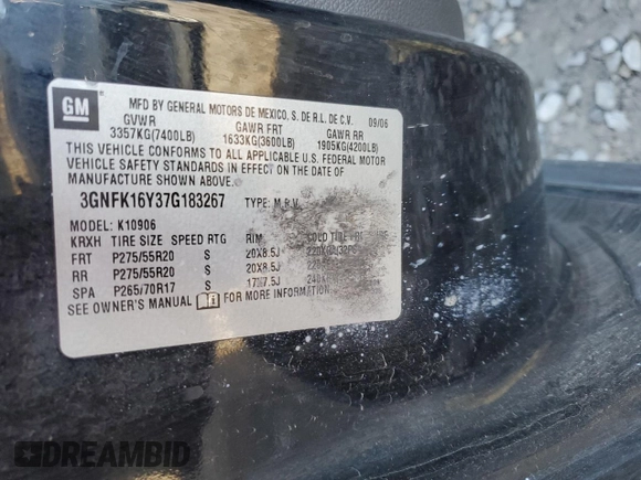 2007 Chevrolet Suburban LTZ with VIN 3GNFK16Y37G183267, listed as a Copart auction lot 79305854 with 256,147 mi miles and Salvage Title. Bid and sale history available at DreamBid. Image 13.