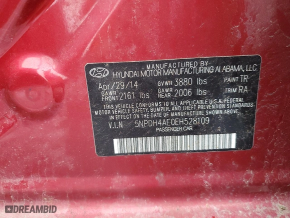 2014 Hyundai Elantra Limited with VIN 5NPDH4AE0EH528109, listed as a Copart auction lot 43054255 with 128,305 mi miles and Salvage Title. Bid and sale history available at carsss.com. Image 14.