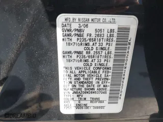 2006 Nissan Murano SL with VIN JN8AZ08W26W537045, listed as a IAAI auction lot 41789681 with 156,286 mi miles. Bid and sale history available at carsss.com. Image 9.