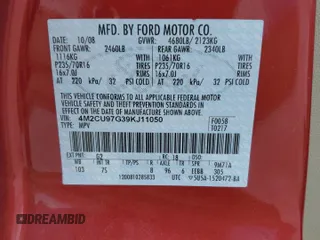 2009 Mercury Mariner Premier with VIN 4M2CU97G39KJ11050, listed as a Copart auction lot 57131665 with 201,602 mi miles and Salvage title. Bid and sale history available at DreamBid. Image 13.
