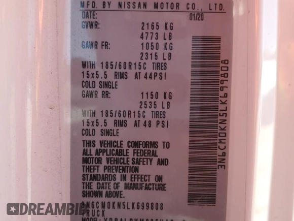 2020 Nissan NV200 S z VIN 3N6CM0KN5LK699808, wystawiony jako Copart lot #65564335 z przebiegiem 163 188 mil mil oraz Czysty tytuł • Clean title. Historia ofert i sprzedaży dostępna na DreamBid. Obrazek 12.