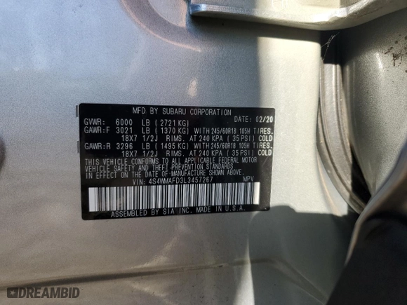 2020 Subaru Ascent Premium with VIN 4S4WMAFD3L3457267, listed as a Copart auction lot 47467185 with NaN miles and Salvage Title. Bid and sale history available at carsss.com. Image 15.