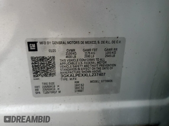 2020 GMC Terrain SLT z VIN 3GKALPEXXLL237407, wystawiony jako Copart lot #50748645 z przebiegiem 83 740 mil mil oraz Czysty tytuł • Clean title. Historia ofert i sprzedaży dostępna na DreamBid. Obrazek 12.