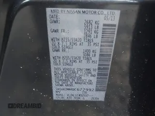 2013 Nissan Pathfinder SV with VIN 5N1AR2MM4DC677992, listed as a IAAI auction lot 42055683 with 195,113 mi miles and . Bid and sale history available at DreamBid. Image 9.