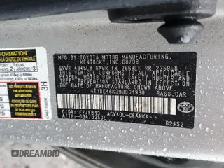 2009 Toyota Camry with VIN 4T1BE46K39U861930, listed as a Copart auction lot 56070825 with 127,544 mi miles and Clean Title. Bid and sale history available at DreamBid. Image 12.