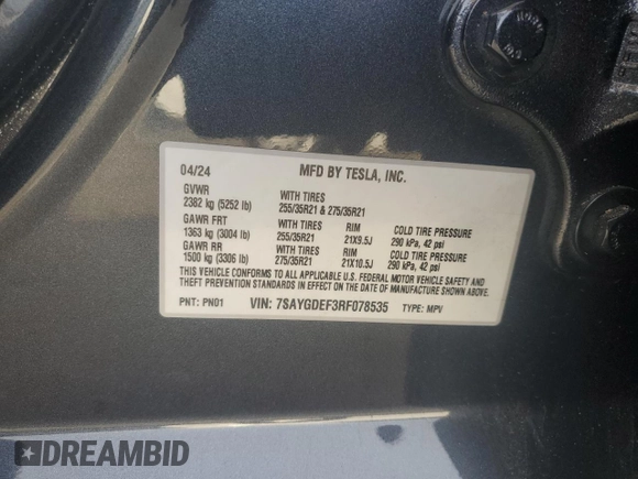 2024 Tesla Model Y Performance z VIN 7SAYGDEF3RF078535, wystawiony jako Copart lot #45749495 z przebiegiem 8 852 mil mil oraz Szkoda całkowita • Salvage title. Historia ofert i sprzedaży dostępna na DreamBid. Obrazek 14.