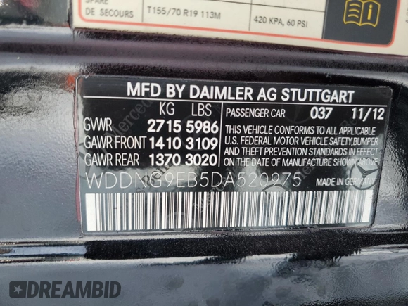 2013 Mercedes-Benz S-Class S 550 with VIN WDDNG9EB5DA520975, listed as a Copart auction lot 43427585 with 156,255 mi miles and Clean Title. Bid and sale history available at carsss.com. Image 13.