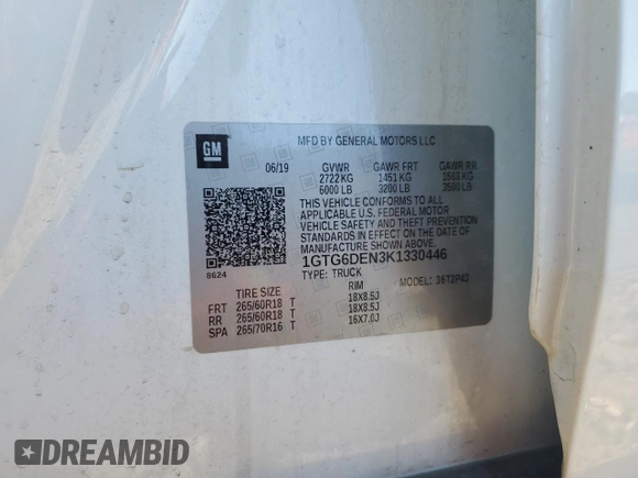 2019 GMC Canyon 4WD SLT with VIN 1GTG6DEN3K1330446, listed as a Copart auction lot 78411724 with 40,187 mi miles and Salvage Title. Bid and sale history available at carsss.com. Image 12.