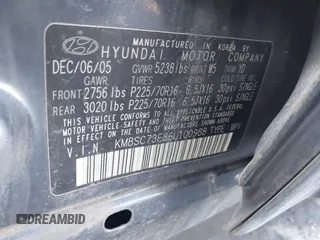 2006 Hyundai Santa Fe GLS z VIN KM8SC73E86U100988, wystawiony jako IAAI lot #41538481 z przebiegiem Nie podano mil oraz . Historia ofert i sprzedaży dostępna na DreamBid. Obrazek 9.