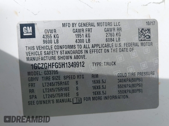 2017 Chevrolet Express Cargo Van with VIN 1GCZGHFG5H1349912, listed as a IAAI auction lot 41638800 with 126,262 mi miles. Bid and sale history available at carsss.com. Image 9.