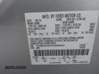 2017 Ford Explorer XLT with VIN 1FM5K8D81HGA60043, listed as a IAAI auction lot 41801281 with 88,568 mi miles and . Bid and sale history available at carsss.com. Image 9.