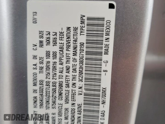 2013 Honda CR-V LX with VIN 3CZRM3H38DG710190, listed as a Copart auction lot 51692265 with 140,119 mi miles and Salvage Title. Bid and sale history available at carsss.com. Image 15.