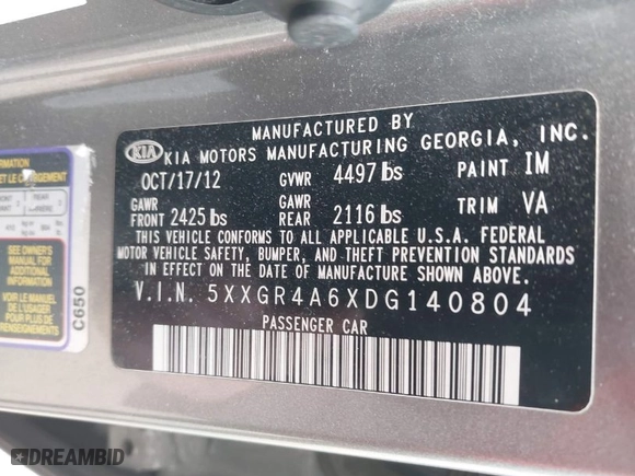 2013 Kia Optima SX with VIN 5XXGR4A6XDG140804, listed as a IAAI auction lot 42078793 with 237,404 mi miles. Bid and sale history available at carsss.com. Image 9.