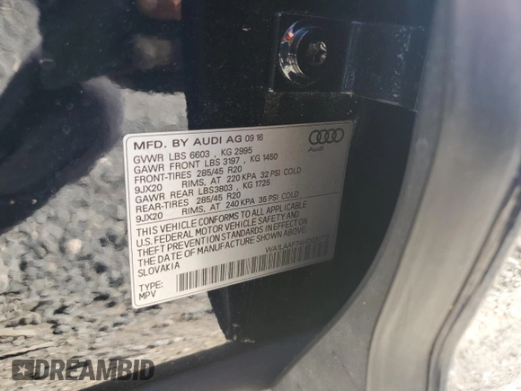 2017 Audi Q7 Premium Plus with VIN WA1LAAF74HD031710, listed as a Copart auction lot 52787805 with 57,298 mi miles and Salvage Title. Bid and sale history available at DreamBid. Image 13.