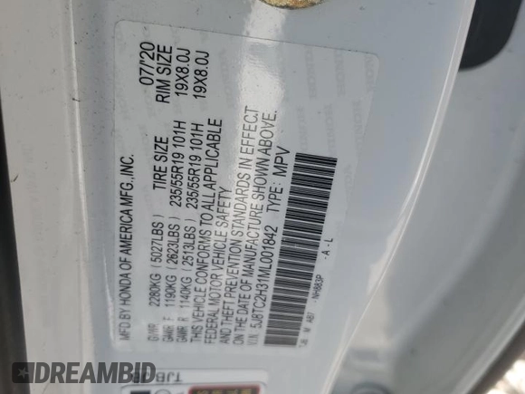 2021 Acura RDX with VIN 5J8TC2H31ML001842, listed as a Copart auction lot 59973065 with Not provided miles and Salvage title. Bid and sale history available at DreamBid. Image 13.