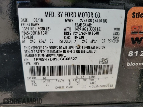 2018 Ford Explorer with VIN 1FM5K7B89JGC66827, listed as a Copart auction lot 74245024 with 120,200 mi miles and Salvage title. Bid and sale history available at DreamBid. Image 13.