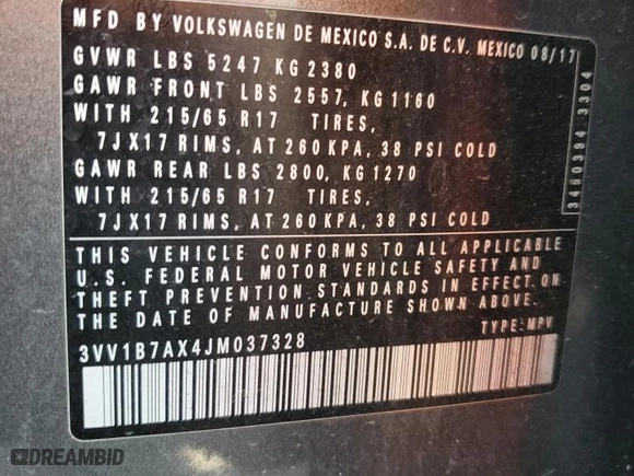 2018 Volkswagen Tiguan S with VIN 3VV1B7AX4JM037328, listed as a Copart auction lot 50067275 with 213,669 mi miles and Clean Title. Bid and sale history available at carsss.com. Image 14.