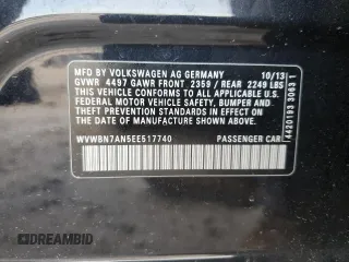 2014 Volkswagen CC Sport z VIN WVWBN7AN5EE517740, wystawiony jako Copart lot #55872735 z przebiegiem 191 650 mil mil oraz Szkoda całkowita • Salvage title. Historia ofert i sprzedaży dostępna na DreamBid. Obrazek 12.