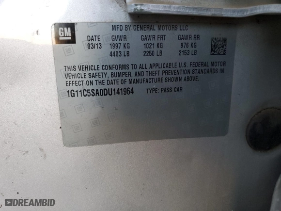2013 Chevrolet Malibu LT with VIN 1G11C5SA0DU141964, listed as a Copart auction lot 42084645 with 182,943 mi miles and Salvage Title. Bid and sale history available at carsss.com. Image 14.