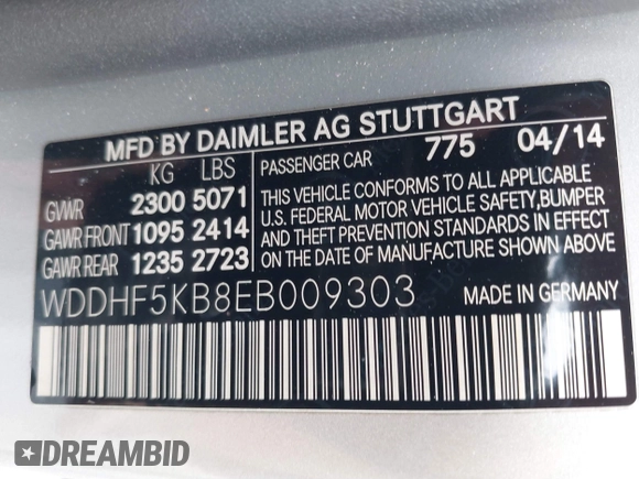 2014 Mercedes-Benz E E 350 Sport with VIN WDDHF5KB8EB009303, listed as a IAAI auction lot 42014846 with 97,214 mi miles. Bid and sale history available at carsss.com. Image 9.