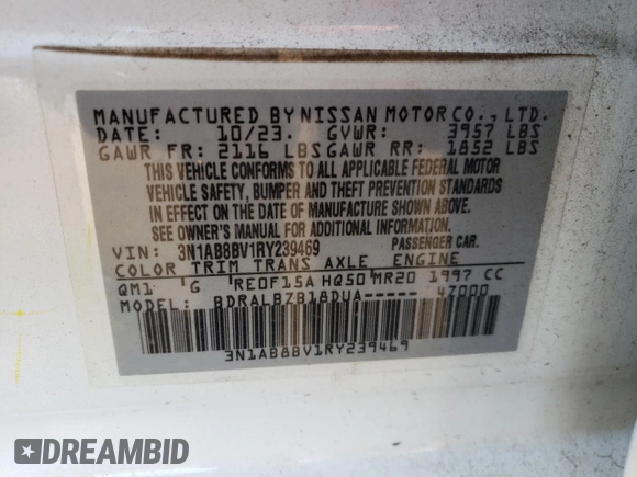 2024 Nissan Sentra S with VIN 3N1AB8BV1RY239469, listed as a Copart auction lot 49219795 with 60,565 mi miles and Salvage Title. Bid and sale history available at carsss.com. Image 14.