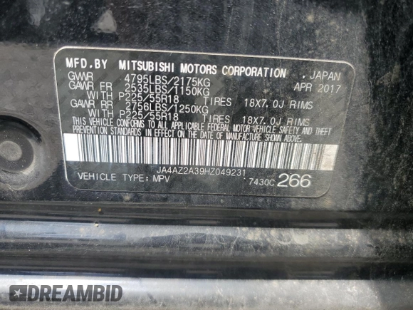 2017 Mitsubishi Outlander ES с VIN JA4AZ2A39HZ049231, выставлен на аукционе Copart как лот 55521465 с пробегом 142 056 миль миль и Списание • Salvage title. История ставок и продаж доступна на DreamBid. Изображение 13.