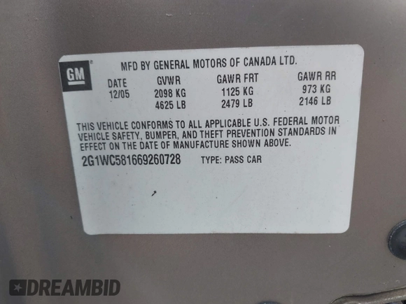 2006 Chevrolet Impala LT 3.9L with VIN 2G1WC581669260728, listed as a IAAI auction lot 42083030 with 240,177 mi miles and . Bid and sale history available at DreamBid. Image 9.
