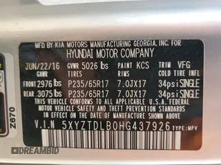 2017 Hyundai Santa Fe 2.4L with VIN 5XYZTDLB0HG437926, listed as a Copart auction lot 60034725 with 80,313 mi miles and Salvage title. Bid and sale history available at DreamBid. Image 12.